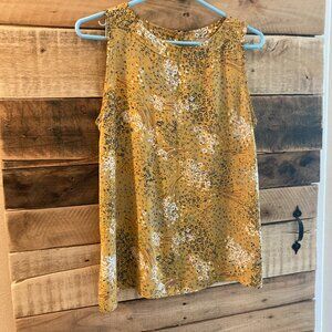 Loft - Gold Button Back Tank with Blue & White Flowers / Size SM